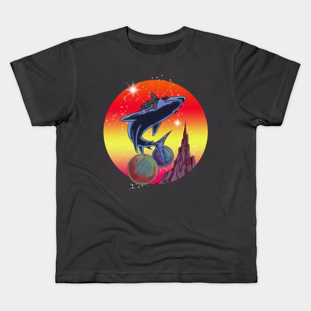 Space Shark Kids T-Shirt by Alejandro Recoba